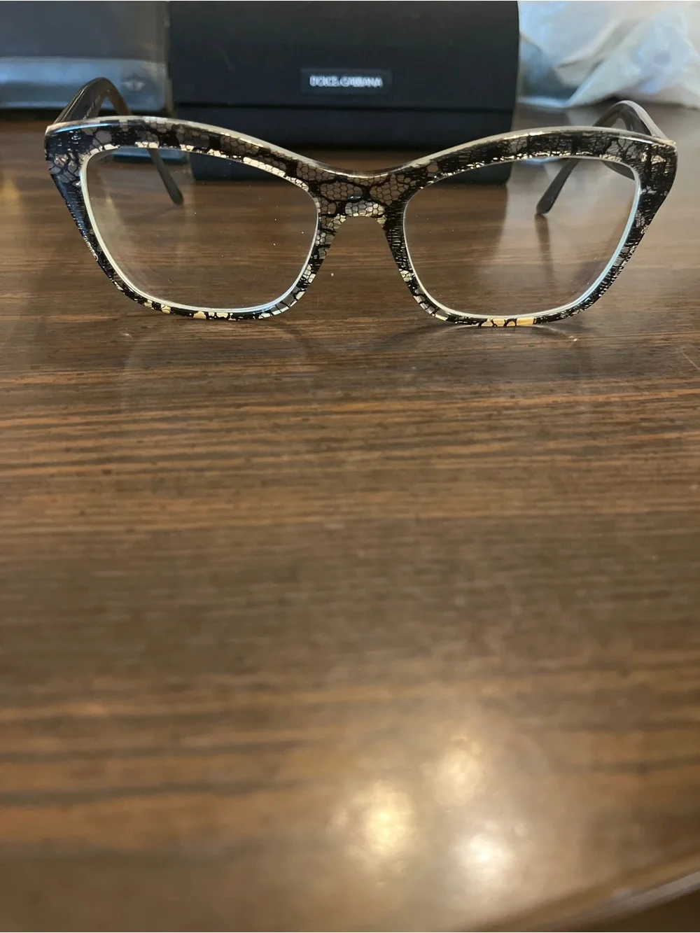 Dolce & Gabbana Black and Cream Patterned Cat-Eye Glasses